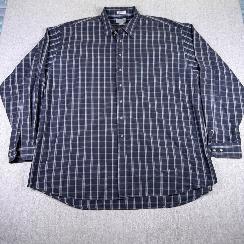 Cutter & Buck Button Down Shirt Mens 3XLT Blue Plaid Long Sleeve Dobby Cotton